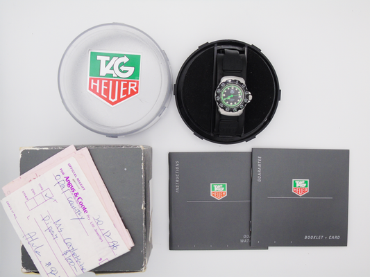 Vintage Tag Heuer Watch Professional Green Black Lumi Hour Markers Watch Small 90s Quartz Wristwatch Unique Swiss Watch - Gems Forgotten