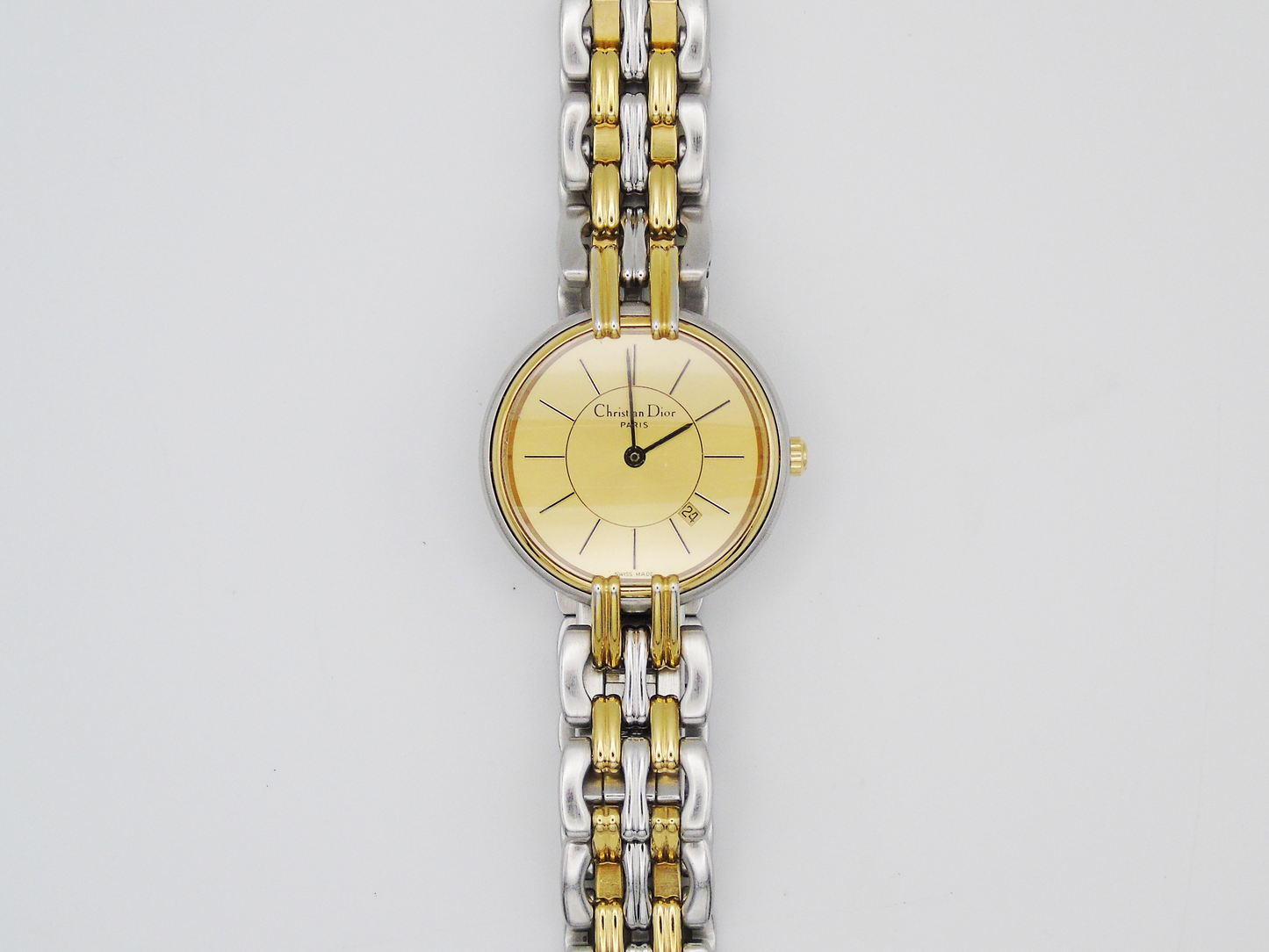 Christian Dior Ladies Watch Two-Tone Gold Silver Date Function Elegant Designer Wristwatch Ladies Gift - Gems Forgotten