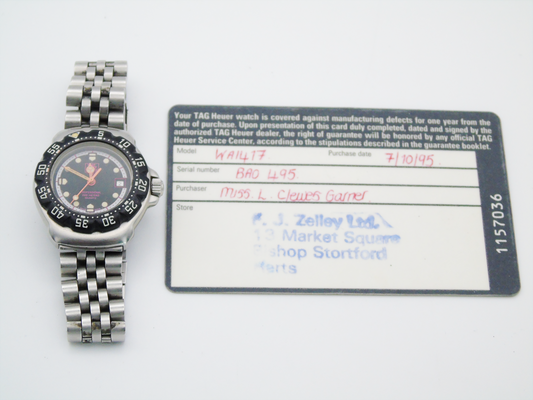 Vintage Tag Heuer Watch Professional Black Bezel Lumi Dial Light up Dial Watch Small 90s Quartz Wristwatch Unique Swiss Watch - Gems Forgotten