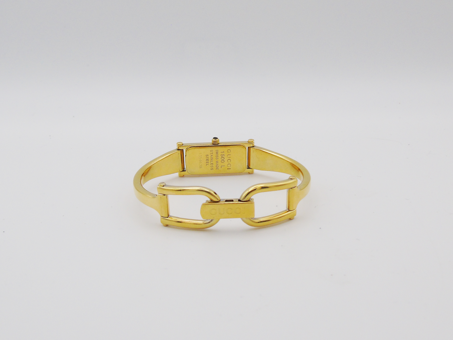 Gucci 1500L Gold Watch – Vintage Gucci Ladies Gold Watch, Elegant Gold Tank Watch Black Dial G01 - Gems Forgotten