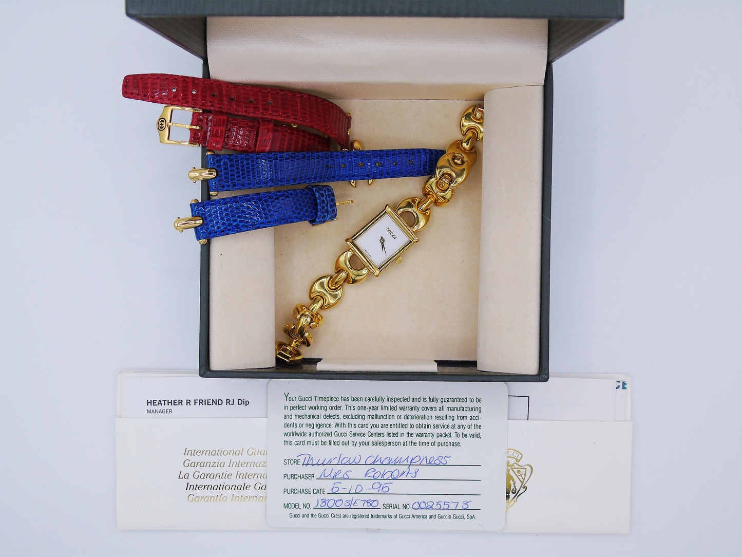 Gucci Ladies Gold Watch – Rare Gucci 1800L Model with Tank Watch Face & Interchangeable Straps - Gems Forgotten