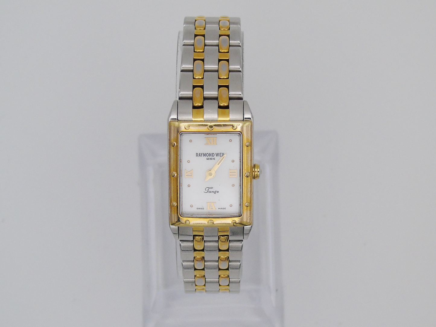 Vintage Raymond Weil Tango MOP Dial Watch Two Tone Small Elegant Chain Wristwatch Mother of Pearl - Gems Forgotten