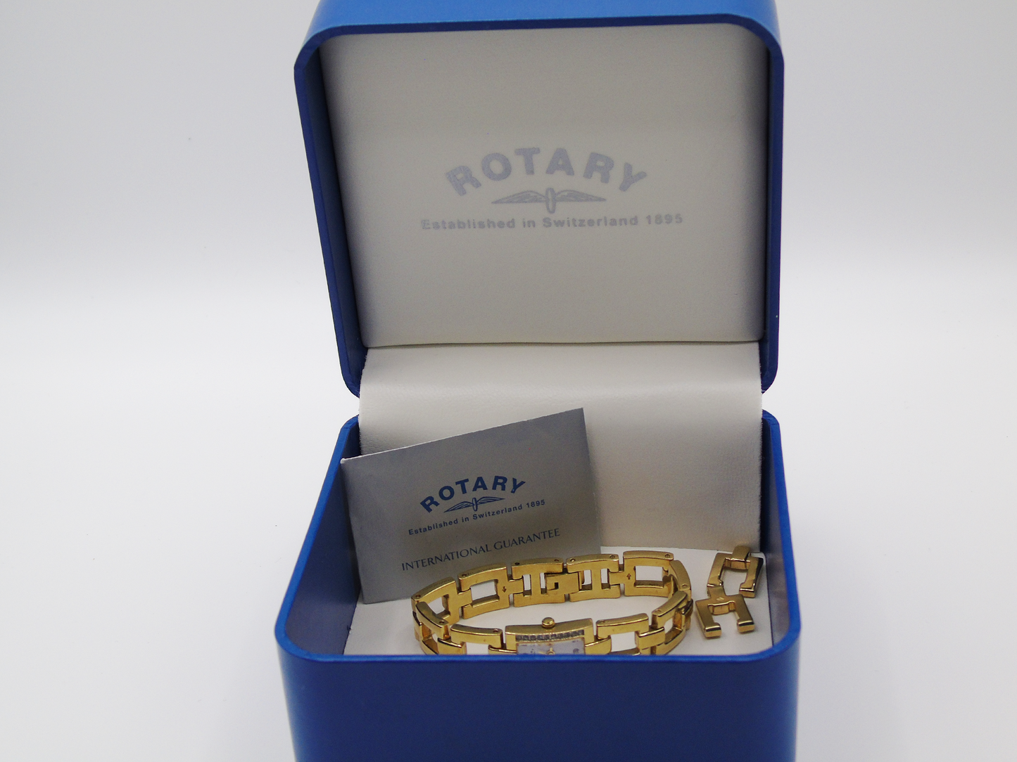 Vintage Rotary Watch Small Tank Gold Wristwatch Swiss Quartz Elegant Chain Strap Sparkly Bezel Watch Gift for her - Gems Forgotten