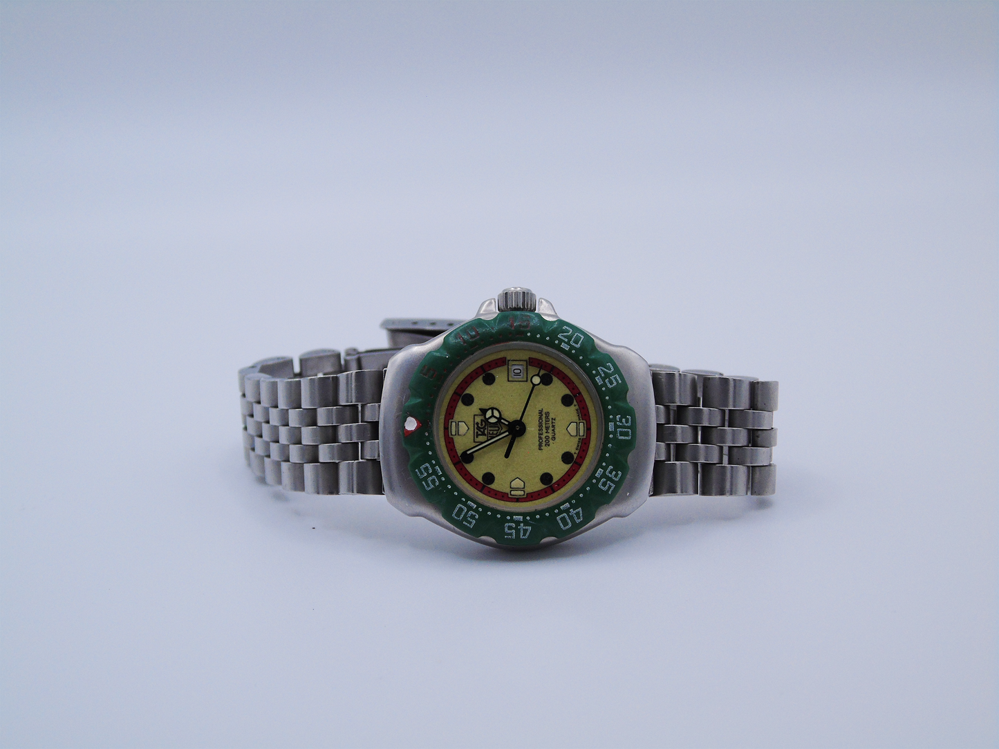 Vintage Tag Heuer Watch Professional Green Bezel Lumi Dial Light up Dial Watch Small 90s Quartz Wristwatch Unique Swiss Watch - Gems Forgotten
