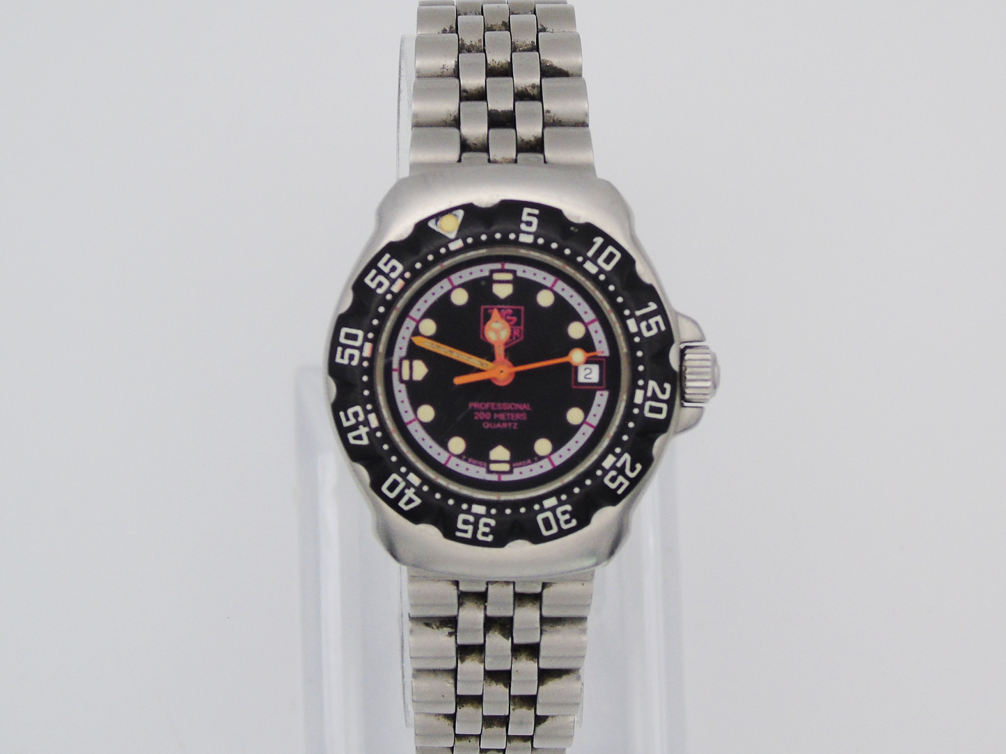 Vintage Tag Heuer Watch Professional Black Bezel Lumi Dial Light up Dial Watch Small 90s Quartz Wristwatch Unique Swiss Watch - Gems Forgotten