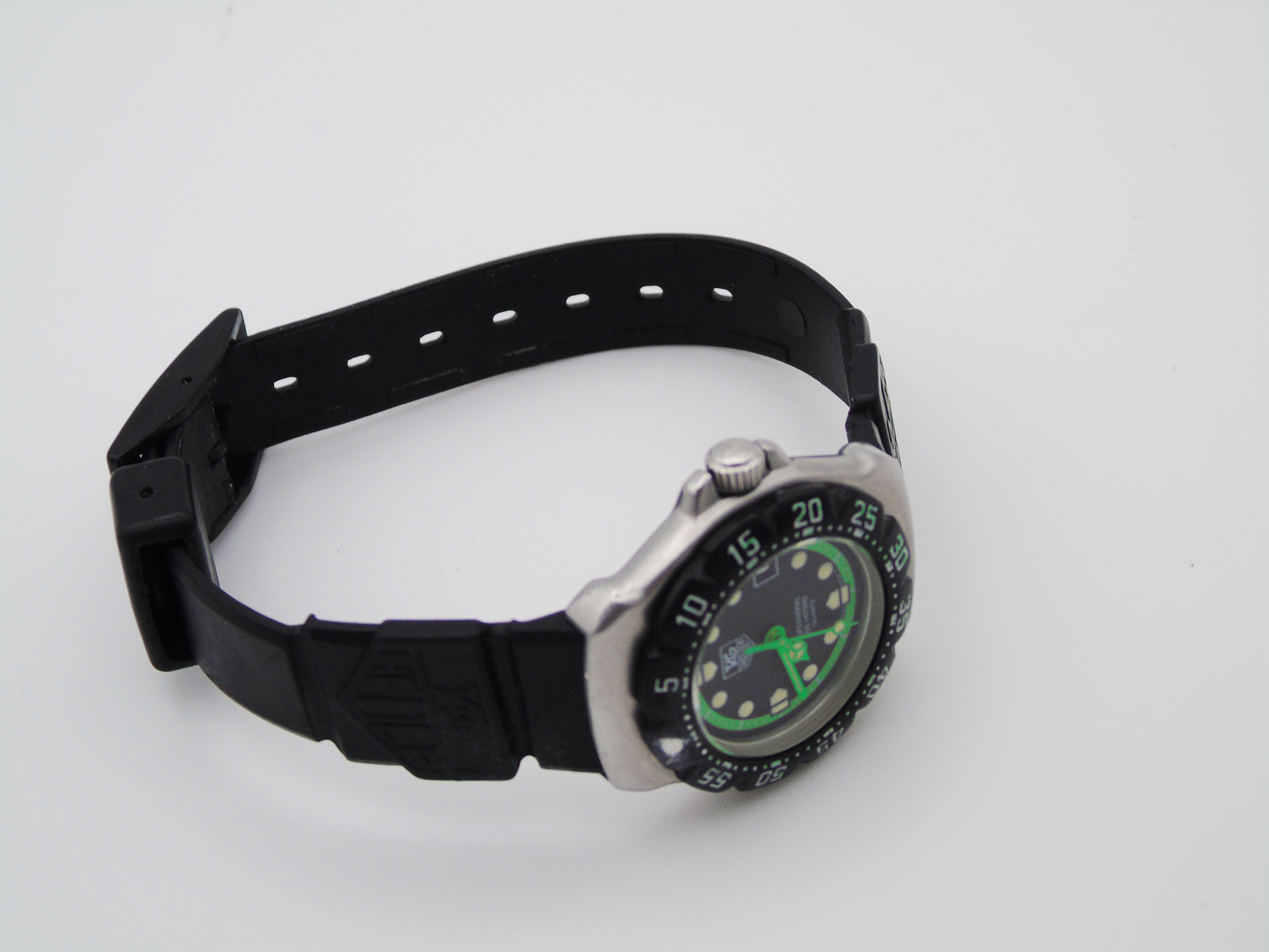 Vintage Tag Heuer Watch Professional Green Black Lumi Hour Markers Watch Small 90s Quartz Wristwatch Unique Swiss Watch - Gems Forgotten
