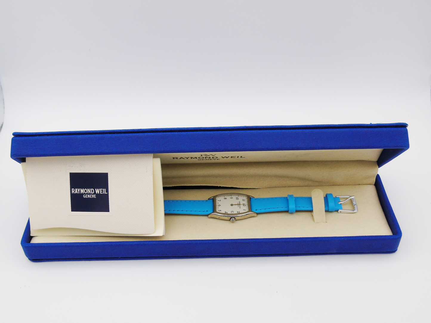 Raymond Weil Ladies Watch – Swiss Date Watch with Box & Papers | Blue Leather Strap - Gems Forgotten