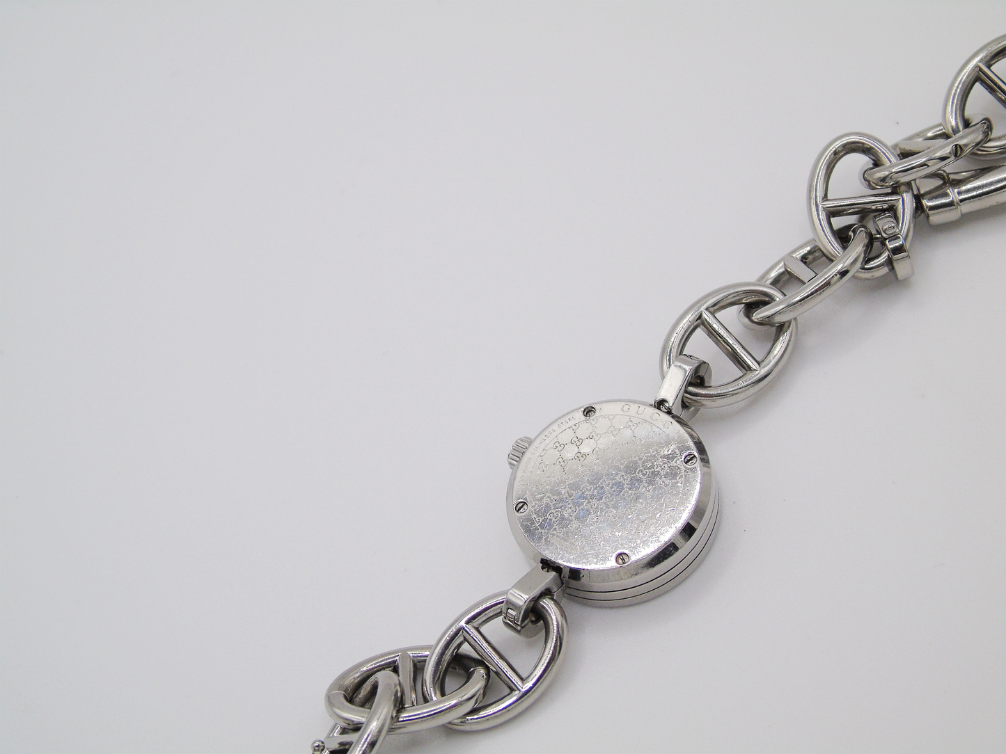 Vintage Gucci Watch Charm Bracelet Horsebit Cowboy Charms MOP Dial - Gems Forgotten