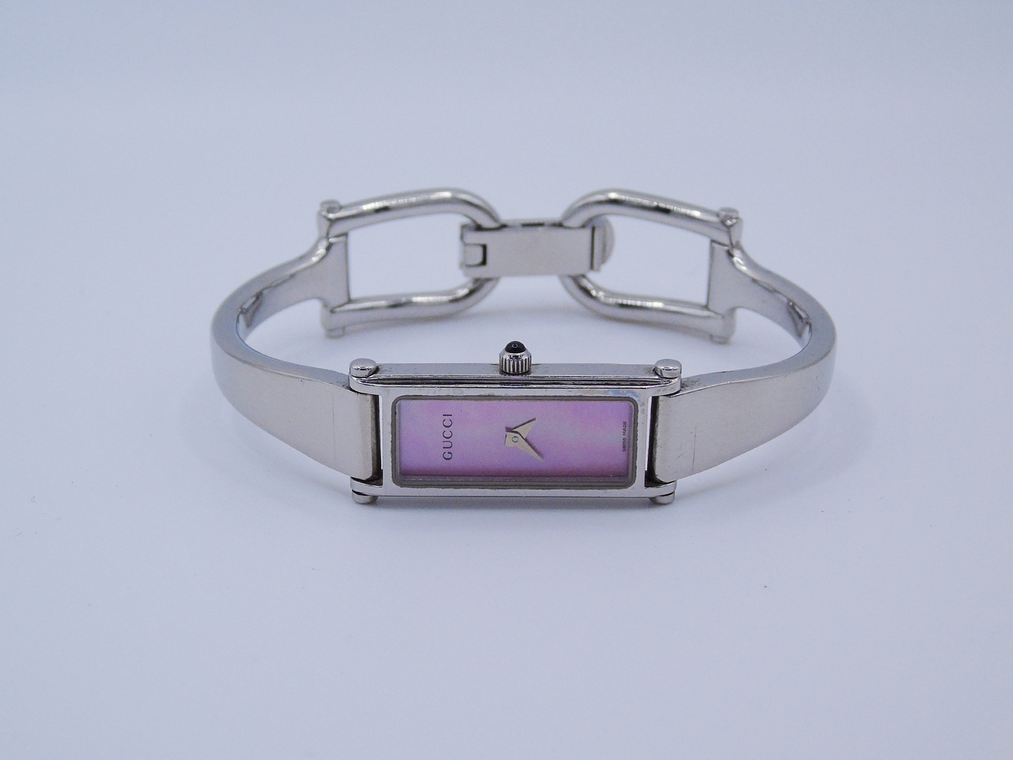Vintage Gucci Watch Womens MOP Tank Watch Pink Mother of Pearl Dial Box Papers - Gems Forgotten