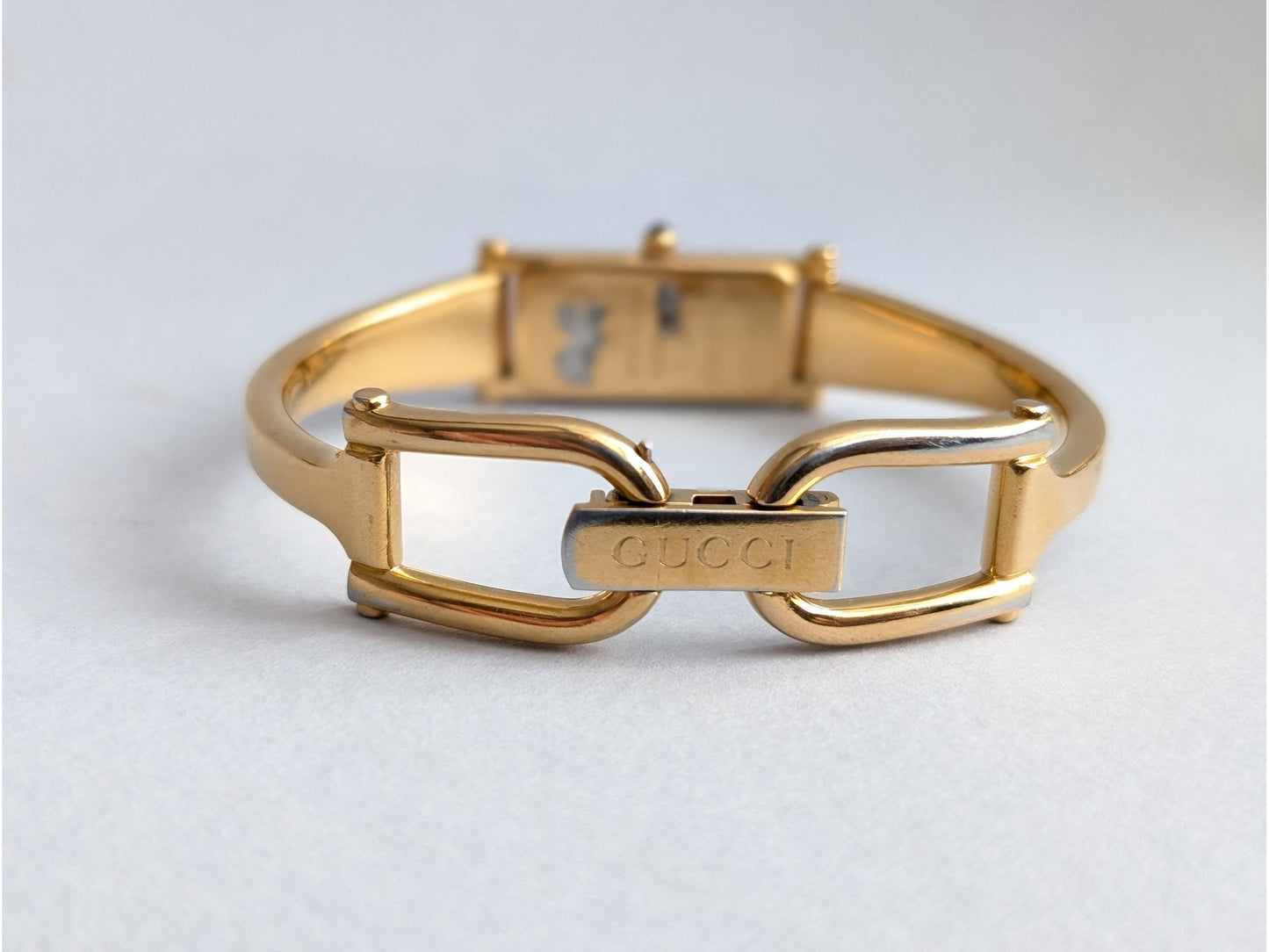 Vintage Gucci Watch with Box Black Dial Gold 1500 Bracelet Tank Watch Elegant Gold Quartz Wristwatch - Gems Forgotten