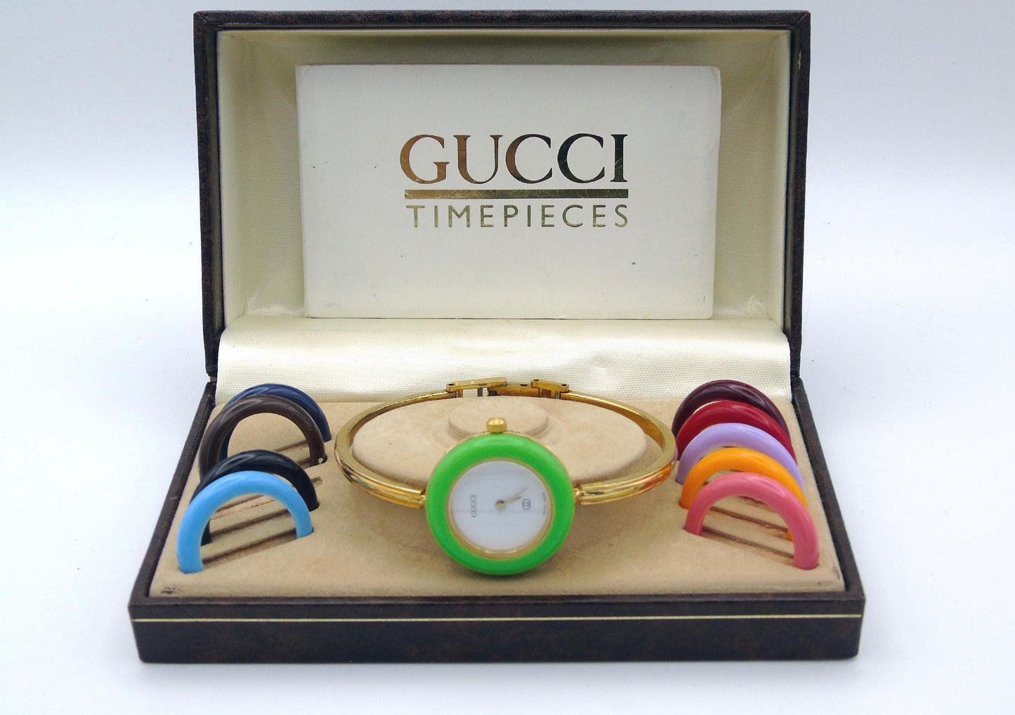 Working Vintage Gucci Bezel Watch 90s Change Bezel Gold Bracelet Bangle Watch Wristwatch Elegant Gold - Gems Forgotten