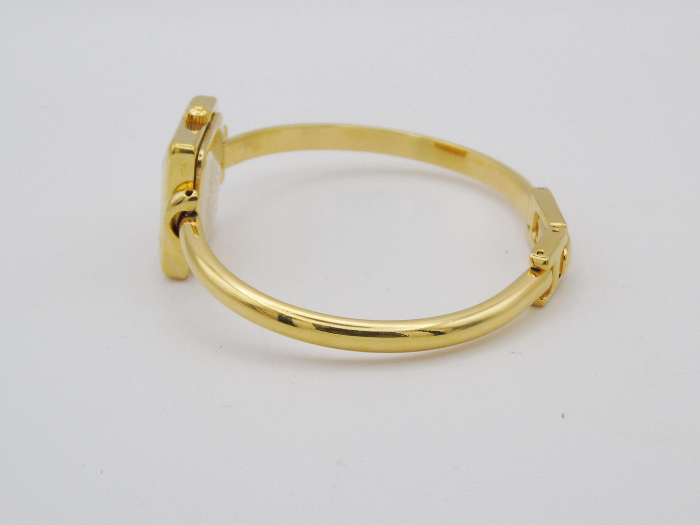 Vintage Gucci Watch Square 1900L White Gold Gold Dial Elegant Gucci Wristwatch Cheap Gucci Small Bracelet Bangle G11 - Gems Forgotten