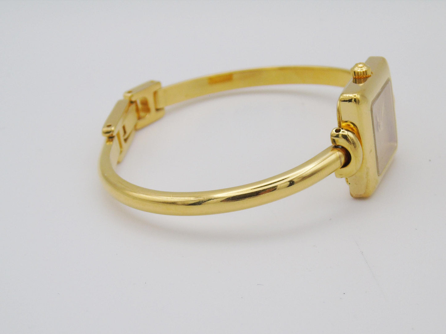 Vintage Gucci Watch Square 1900L White Gold Gold Dial Elegant Gucci Wristwatch Cheap Gucci Small Bracelet Bangle G11 - Gems Forgotten