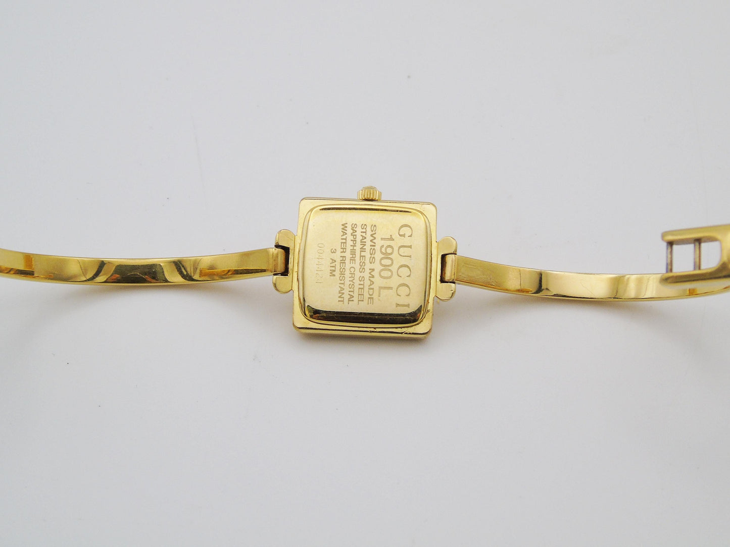 Vintage Gucci Watch Square 1900L White Gold Gold Dial Elegant Gucci Wristwatch Cheap Gucci Small Bracelet Bangle G11 - Gems Forgotten