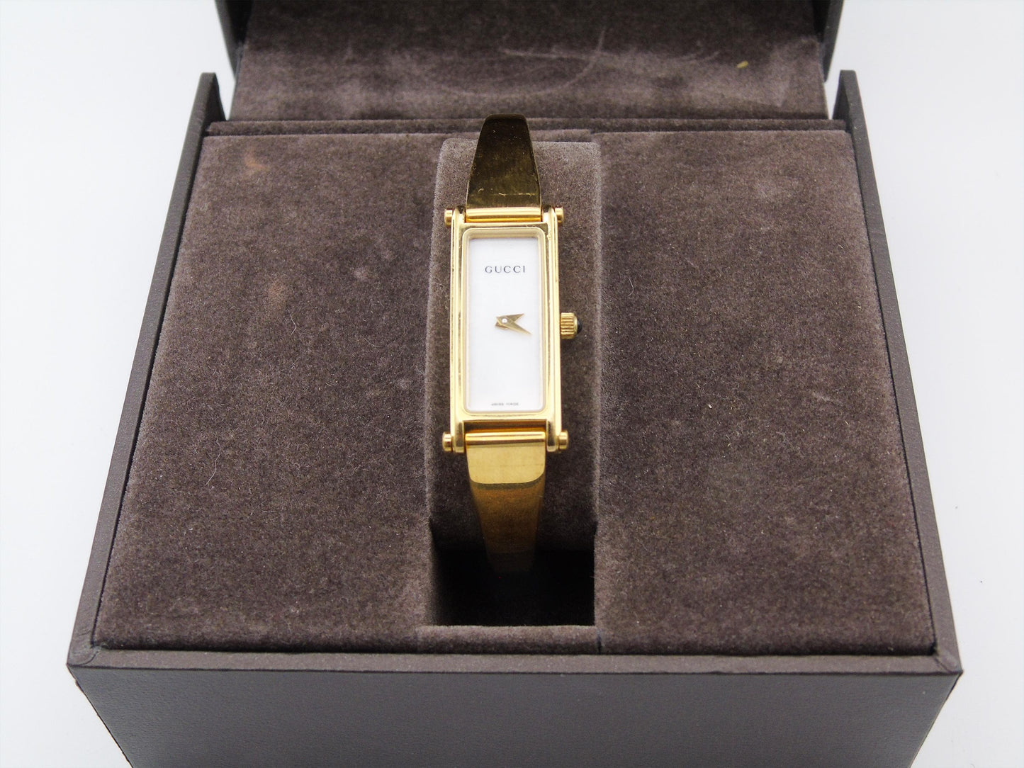 Gucci Ladies Gold Watch with Box and Papers– Stunning Gucci 1500L Model with Tank Watch Face & Mother of Pearl Dial - Gems Forgotten