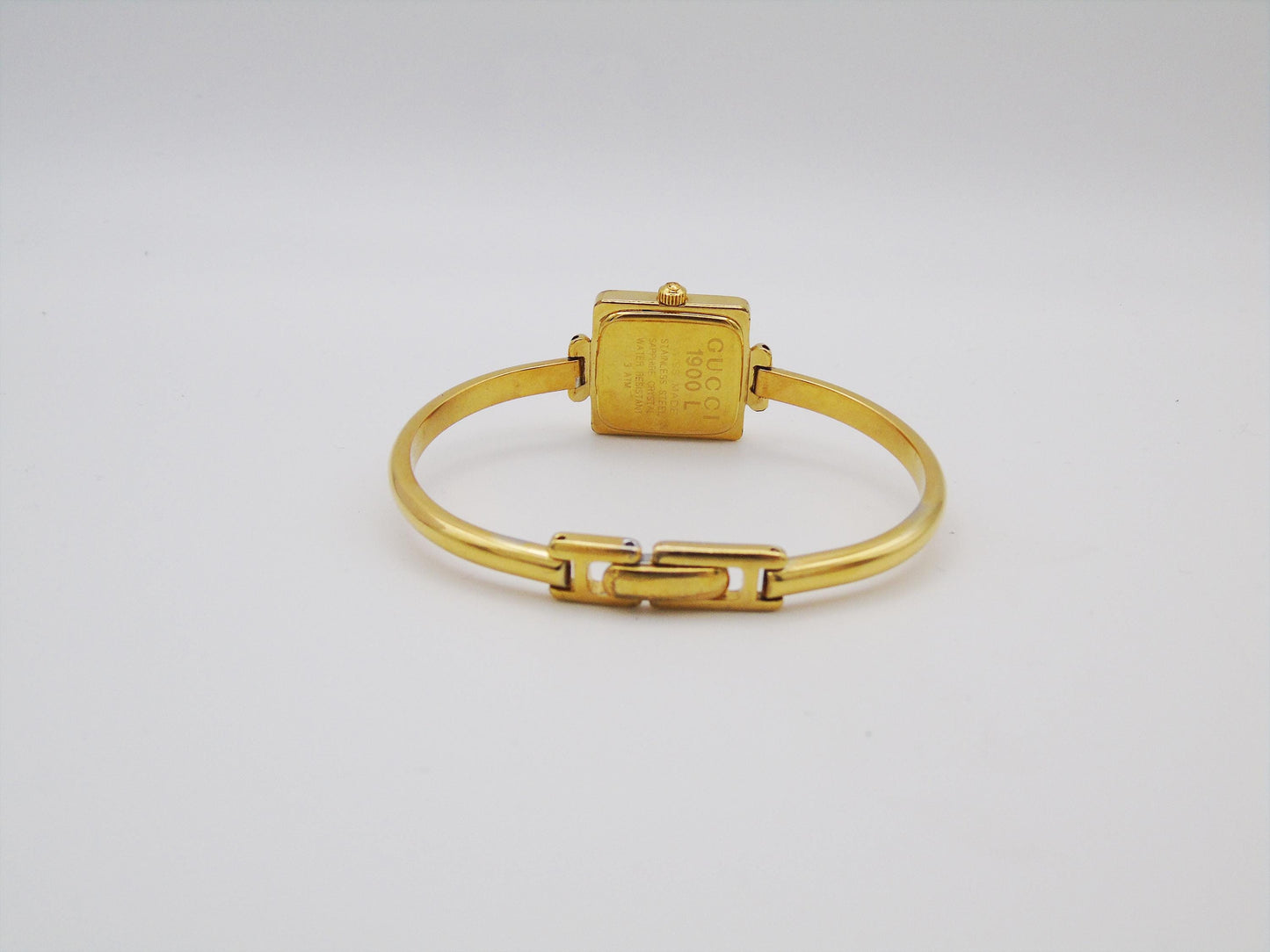 Working Vintage Gucci Watch Square 1900L Gold Gold Dial Elegant Gucci Wristwatch Cheap Gucci Small Bracelet Bangle G21 - Gems Forgotten