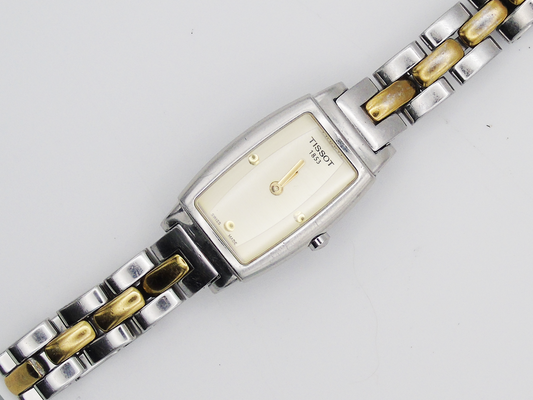 Vintage Tissot Ladies Watch Two Tone Gold and Silver Tone Quartz Swiss Tank Watch - Gems Forgotten 