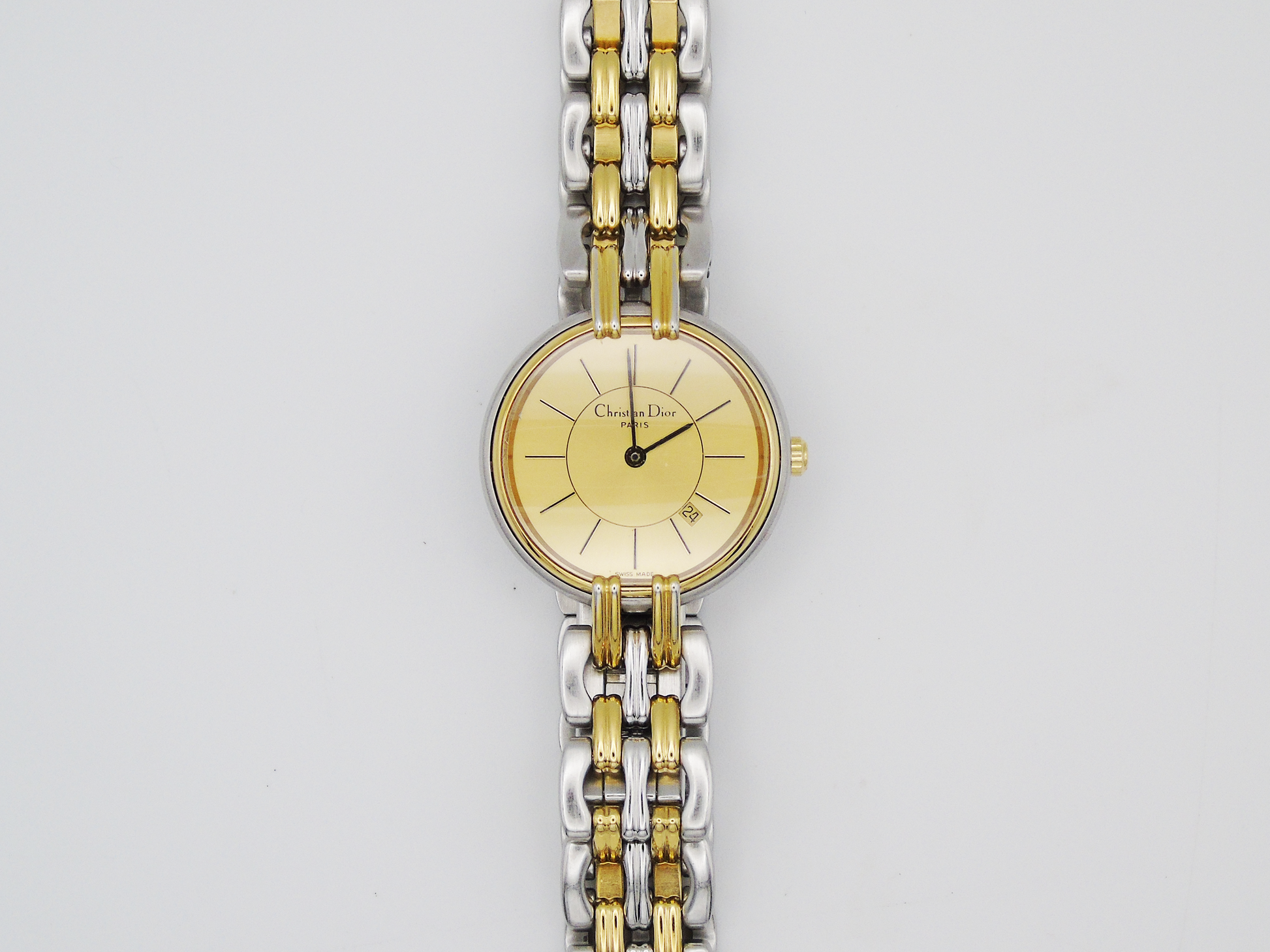 Christian Dior Ladies Watch Two-Tone Gold Silver Date Function Elegant Designer Wristwatch Ladies Gift - Gems Forgotten 