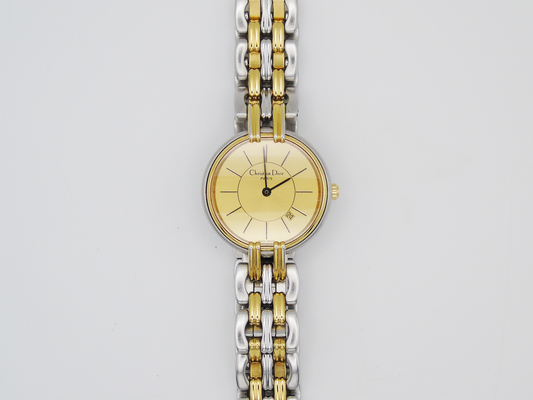 Christian Dior Ladies Watch Two-Tone Gold Silver Date Function Elegant Designer Wristwatch Ladies Gift - Gems Forgotten 