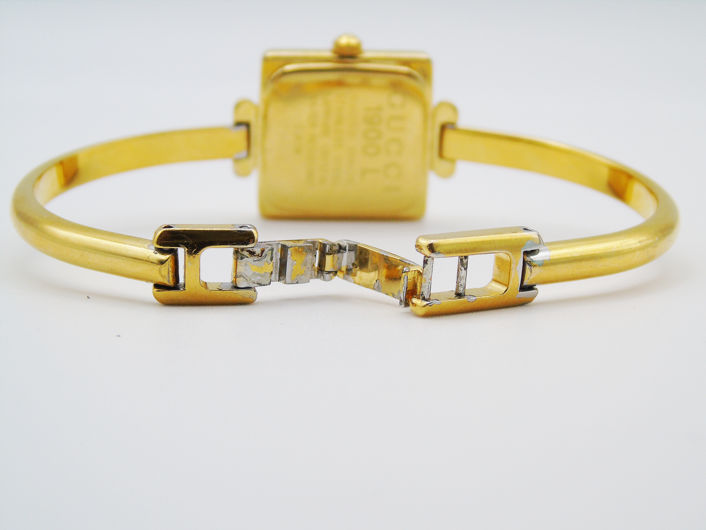 Working Vintage Gucci Watch Square 1900L Gold Gold Dial Elegant Gucci Wristwatch Cheap Gucci Small Bracelet Bangle G24 - Gems Forgotten 