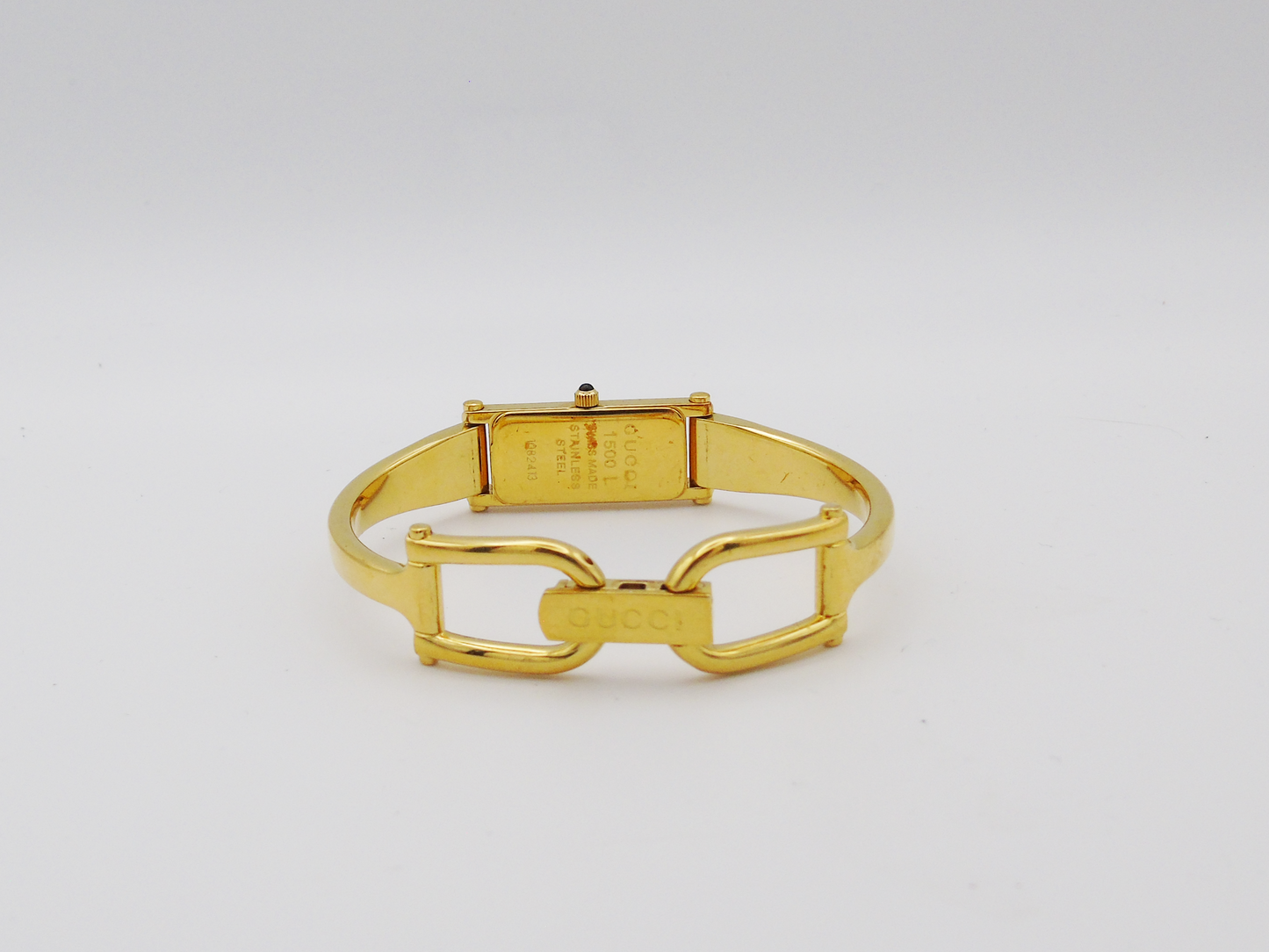 Gucci 1500L Gold Watch – Vintage Gucci Ladies Gold Watch, Elegant Gold Tank Watch Black Dial G18 - Gems Forgotten 