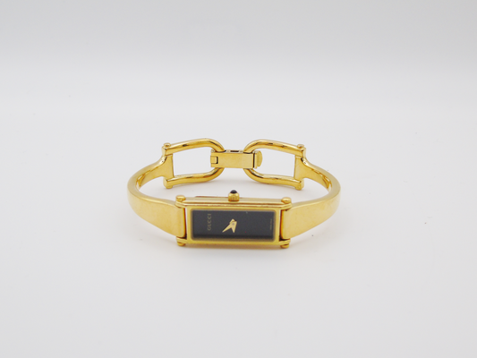 Gucci 1500L Gold Watch – Vintage Gucci Ladies Gold Watch, Elegant Gold Tank Watch Black Dial G01 (Copy) - Gems Forgotten 