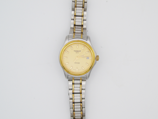Vintage Tissot Ladies Watch Quartz Swiss Watch Tissot PR50 Two Tone Gold and Silver Tone Wristwatch Elegant - Gems Forgotten 