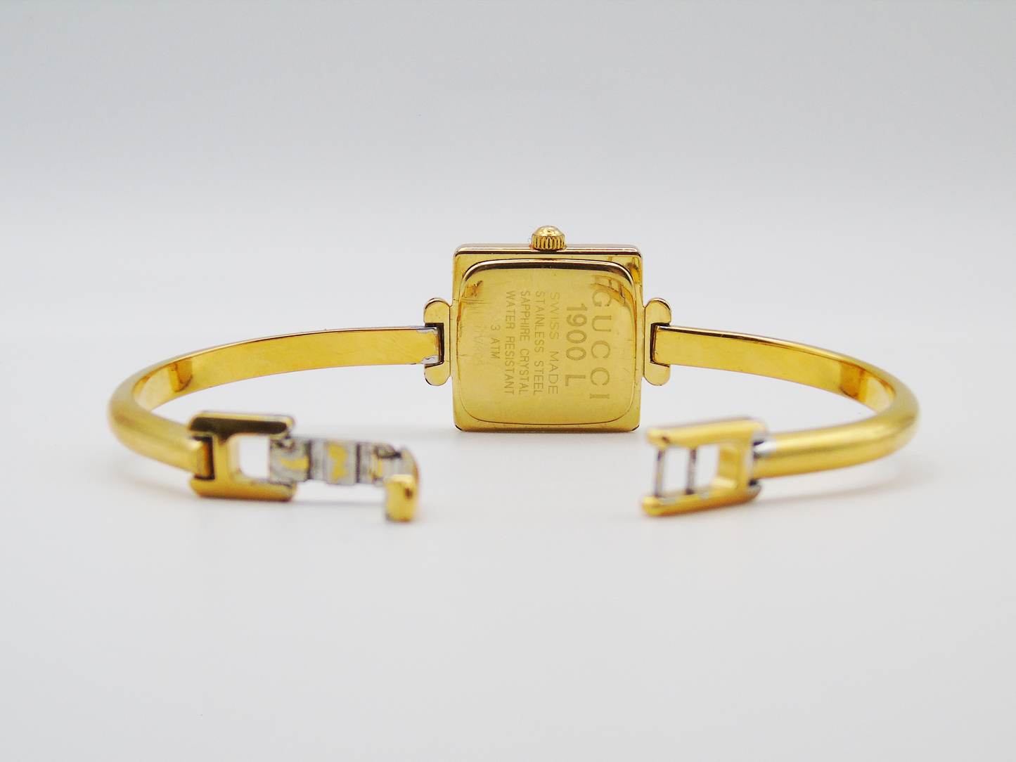 Working Vintage Gucci Watch Square 1900L Gold Gold Dial Elegant Gucci Wristwatch Cheap Gucci Small Bracelet Bangle G24 - Gems Forgotten 