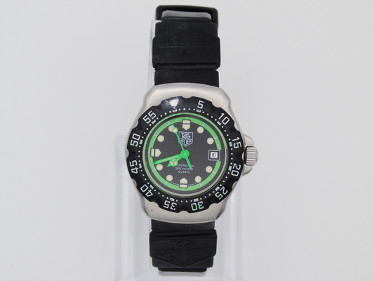 Vintage Tag Heuer Watch Professional Green Black Lumi Hour Markers Watch Small 90s Quartz  Wristwatch Unique Swiss Watch - Gems Forgotten 