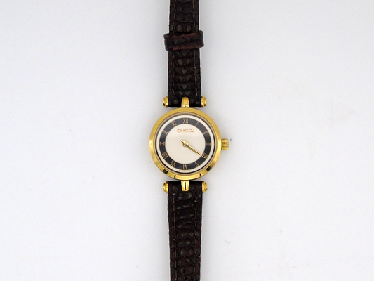 Gucci Ladies Gold Plated Watch Model 467 – Gold Roman Sherry Collection – Swiss Quartz, Leather Strap, Vintage Elegant Timepiece G45 - Gems Forgotten 