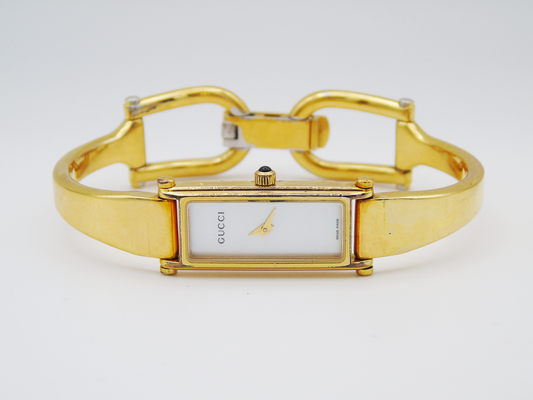Gucci Ladies Gold Watch – Stunning Gucci 1500L Model with Tank Watch Face & Mother of Pearl Dial - Gems Forgotten 