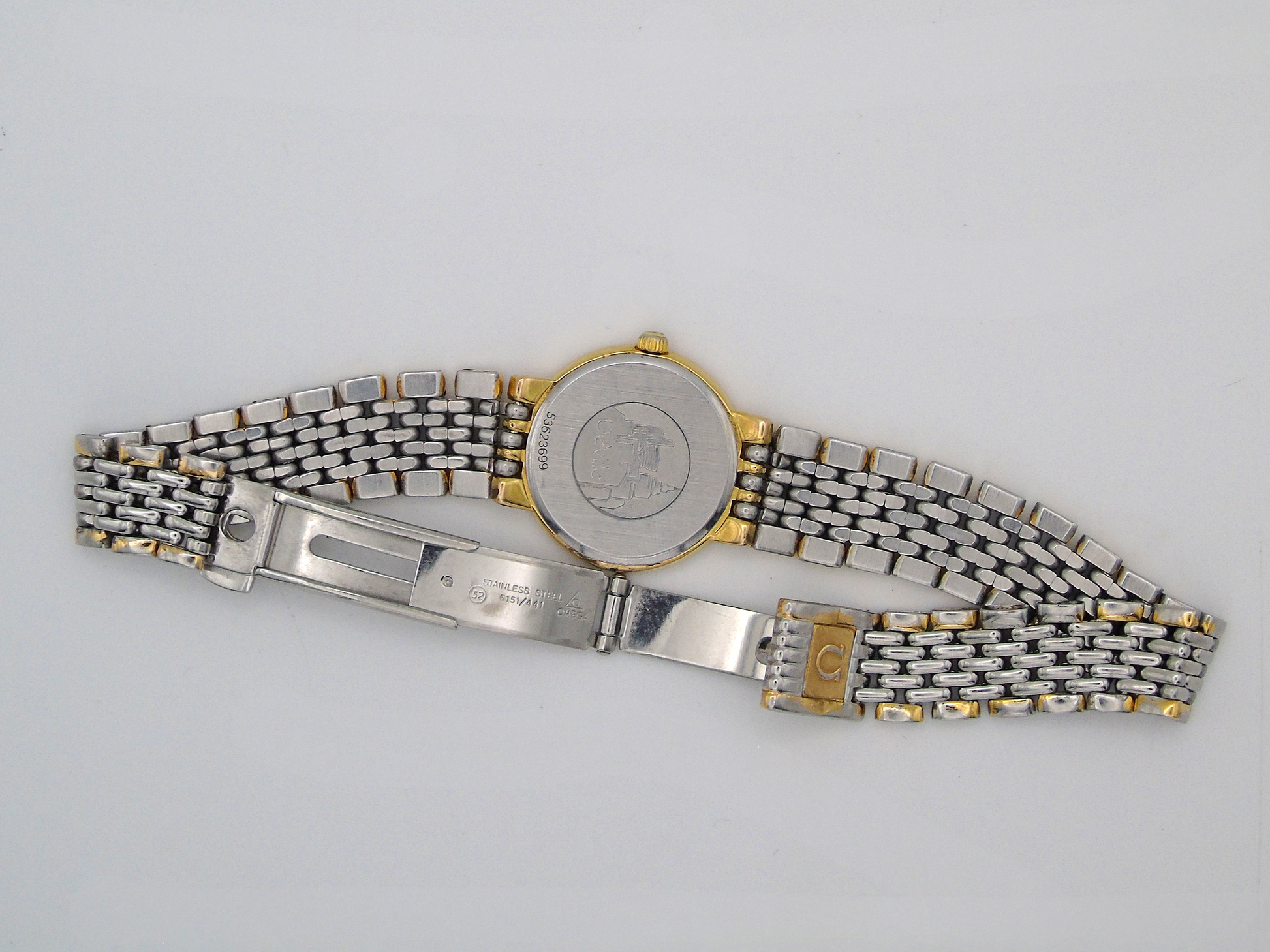 Omega DeVille Ladies Watch – Two Tone Gold Plated & Stainless Steel – Swiss Quartz, Elegant Gold Dial, Vintage Timepiece - Gems Forgotten 