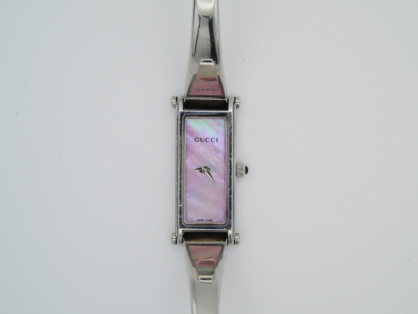 Vintage Gucci Watch Womens MOP Tank Watch Pink Mother of Pearl Dial Box Papers (Copy) - Gems Forgotten 