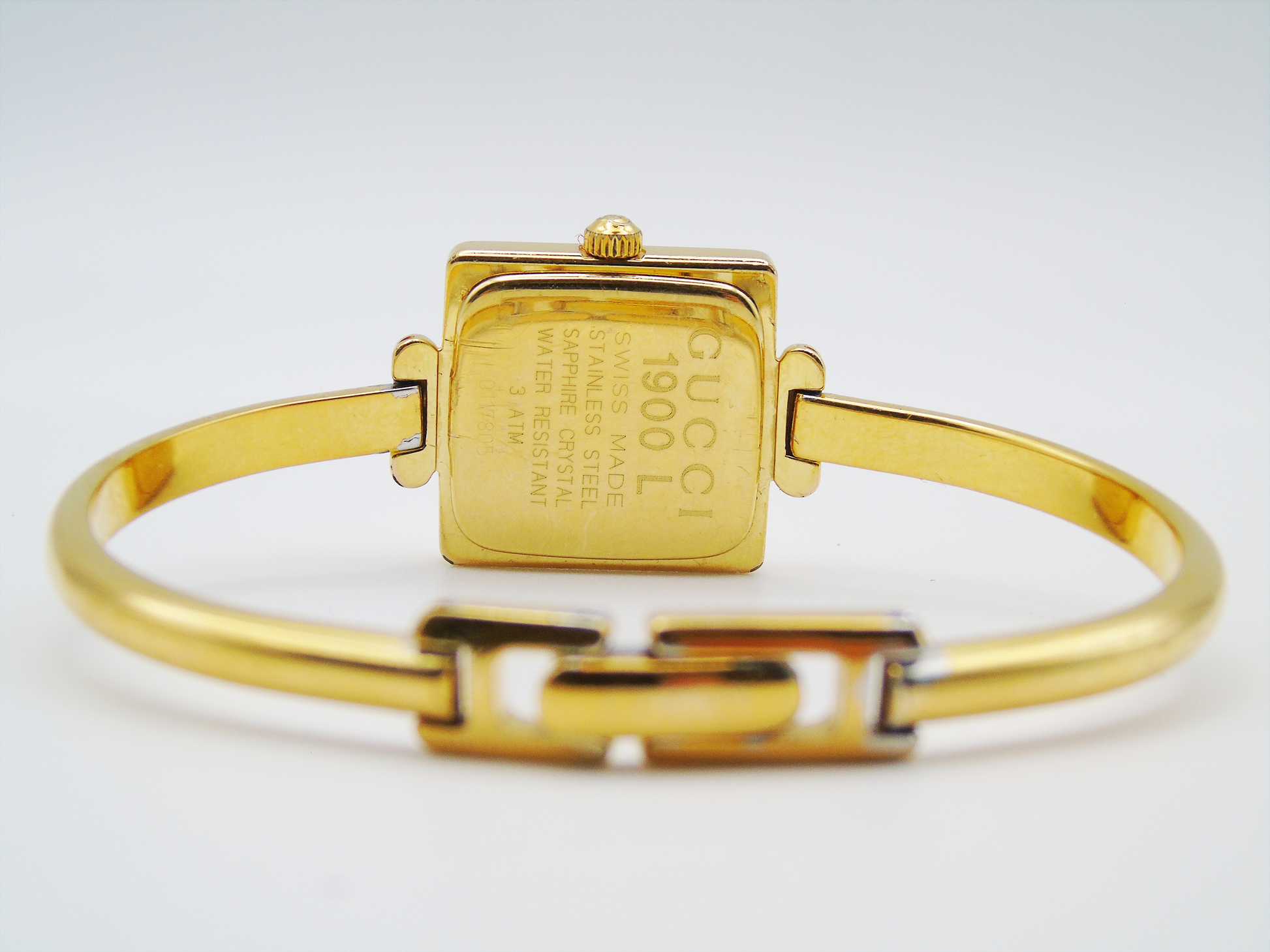 Working Vintage Gucci Watch Square 1900L Gold Gold Dial Elegant Gucci Wristwatch Cheap Gucci Small Bracelet Bangle G24 - Gems Forgotten 