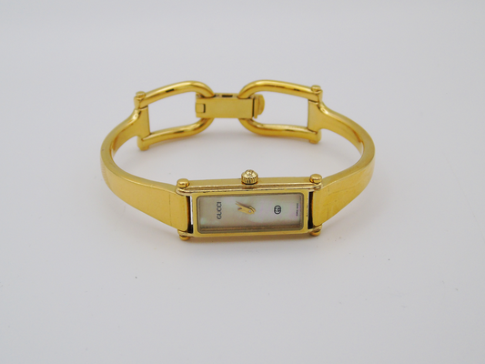 Gucci Ladies Gold Watch – Stunning Gucci 1500L Model with Tank Watch Face & Mother of Pearl Dial G07 - Gems Forgotten 