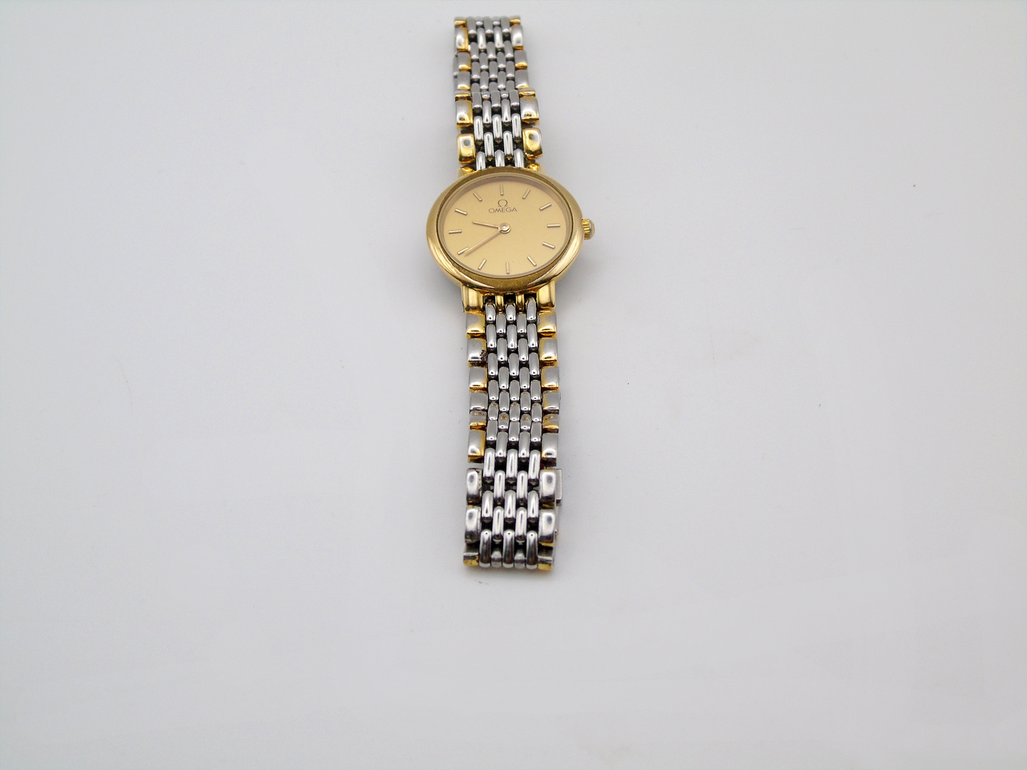 Omega DeVille Ladies Watch – Two Tone Gold Plated & Stainless Steel – Swiss Quartz, Elegant Gold Dial, Vintage Timepiece - Gems Forgotten 