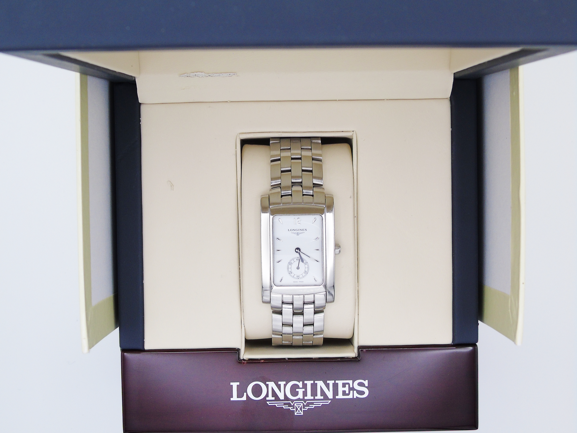 Longines Dolce Vita Mens Tank Watch – White Dial, Swiss Movement, Original Box - Gems Forgotten 
