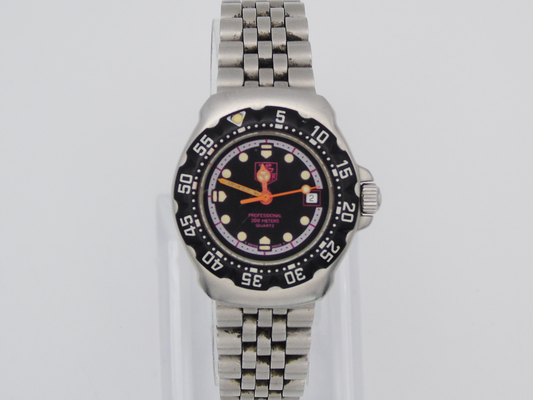 Vintage Tag Heuer Watch Professional Black Bezel Lumi Dial Light up Dial Watch Small 90s Quartz  Wristwatch Unique Swiss Watch