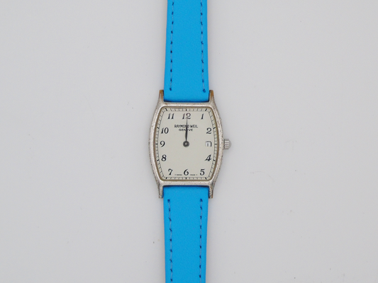 Raymond Weil Ladies Watch – Swiss Date Watch with Box & Papers | Blue Leather Strap - Gems Forgotten 