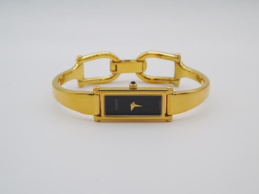 Gucci 1500L Gold Watch – Vintage Gucci Watch, Elegant Gold Tank Watch with Box - Gems Forgotten 
