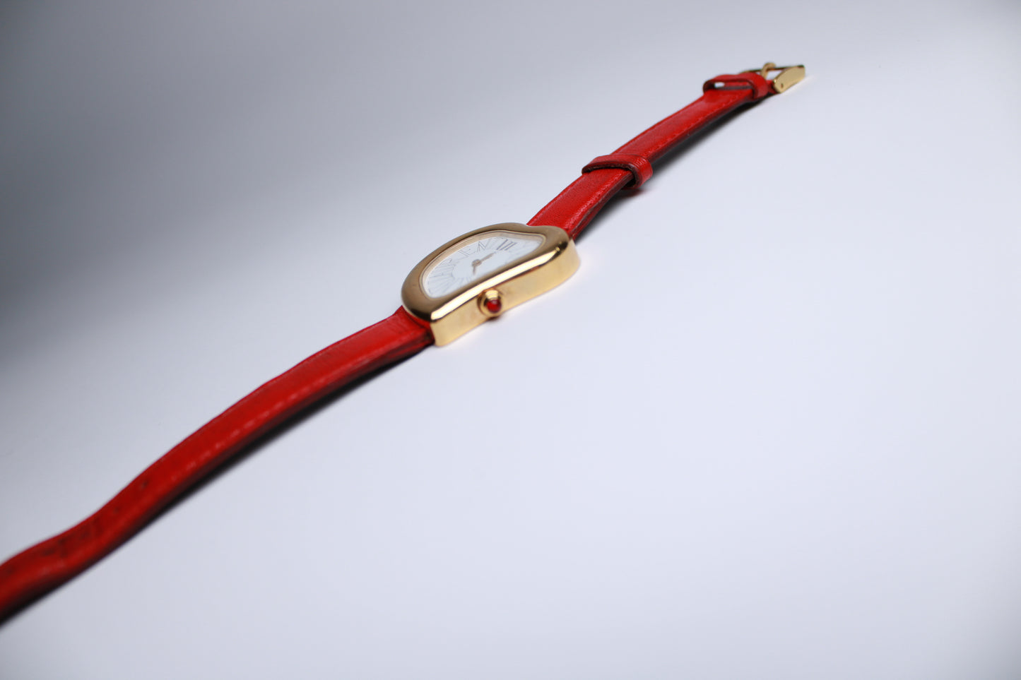 YSL Heart Shaped Watch - Gold Plated with Red Real Leather Stap - Gems Forgotten 