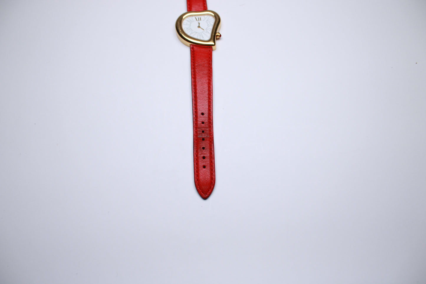 YSL Heart Shaped Watch - Gold Plated with Red Real Leather Stap - Gems Forgotten 