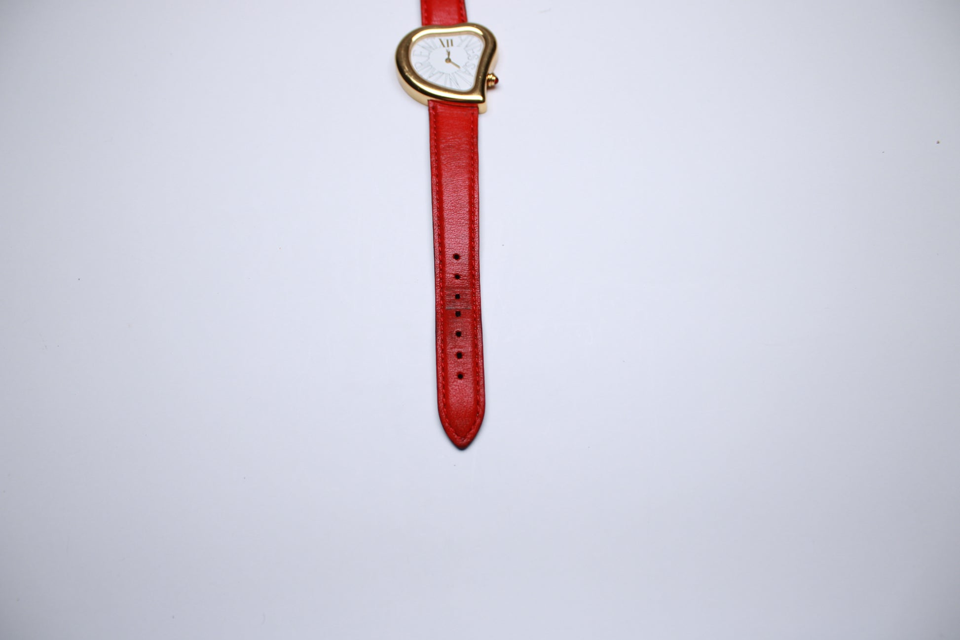 YSL Heart Shaped Watch - Gold Plated with Red Real Leather Stap - Gems Forgotten 