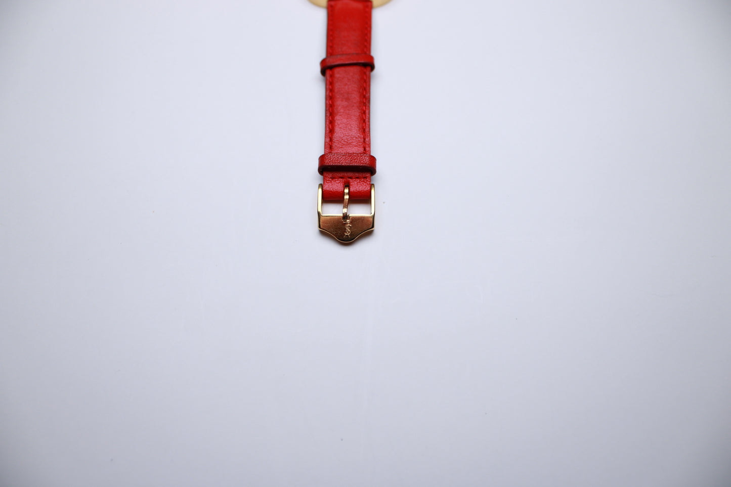 YSL Heart Shaped Watch - Gold Plated with Red Real Leather Stap - Gems Forgotten 