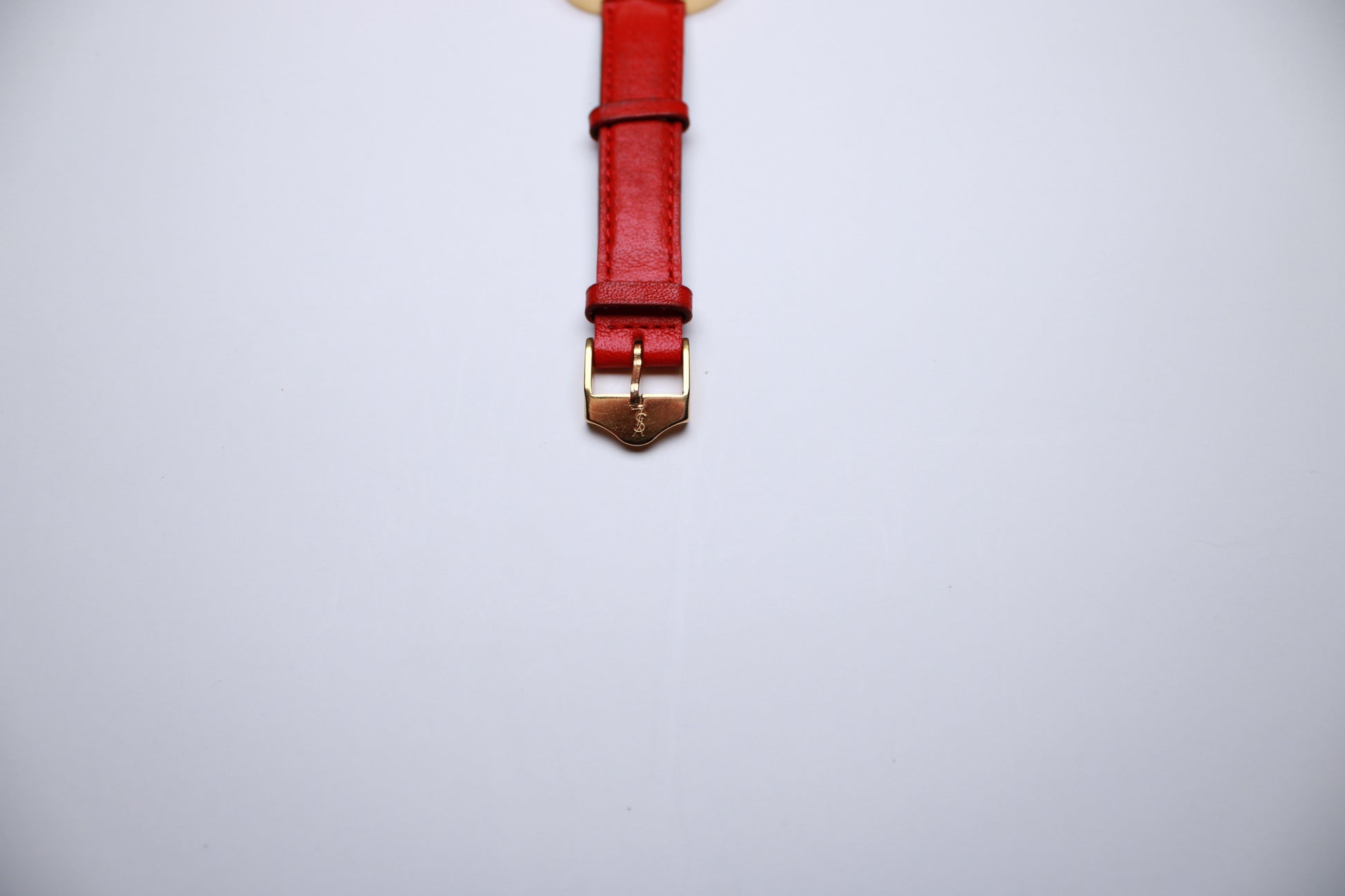 YSL Heart Shaped Watch - Gold Plated with Red Real Leather Stap - Gems Forgotten 