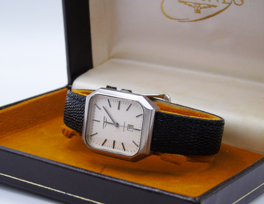 Vintage Longines Mens Watch Automatic 70s Date Tank Stainless Steel Wristwatch Elegant Dress Wristatch - Gems Forgotten 