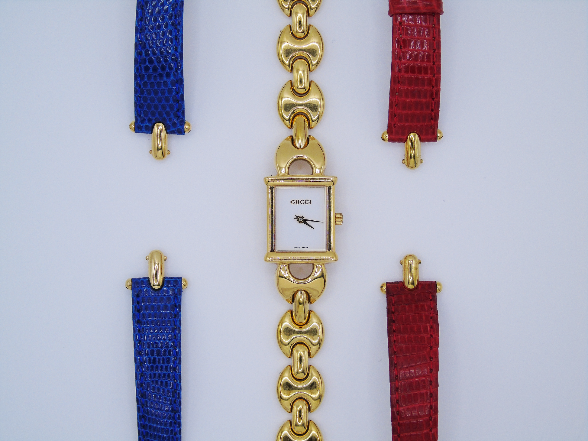 Gucci Ladies Gold Watch – Rare Gucci 1800L Model with Tank Watch Face & Interchangeable Straps - Gems Forgotten 