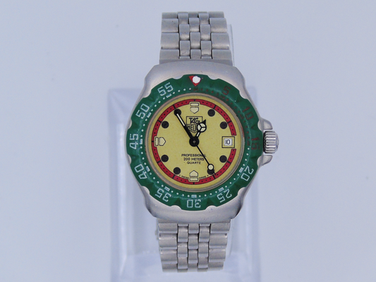 Vintage Tag Heuer Watch Professional Green Bezel Lumi Dial Light up Dial Watch Small 90s Quartz  Wristwatch Unique Swiss Watch - Gems Forgotten 