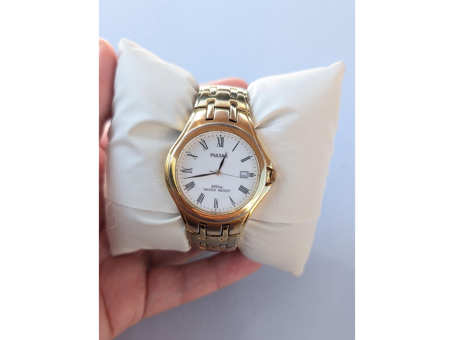 Vintage Gold Pulsar Watch  Date Function Mens Analogue Quartz Wristwatch in Box and papers Elegant Dress Watch Gift for Him Japanese - Gems Forgotten 