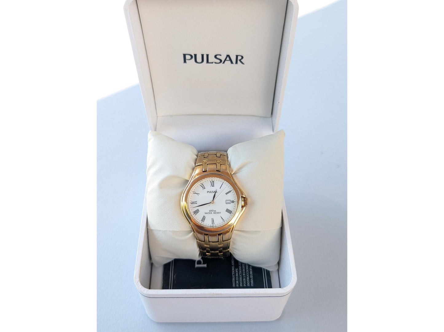 Vintage Gold Pulsar Watch  Date Function Mens Analogue Quartz Wristwatch in Box and papers Elegant Dress Watch Gift for Him Japanese - Gems Forgotten 